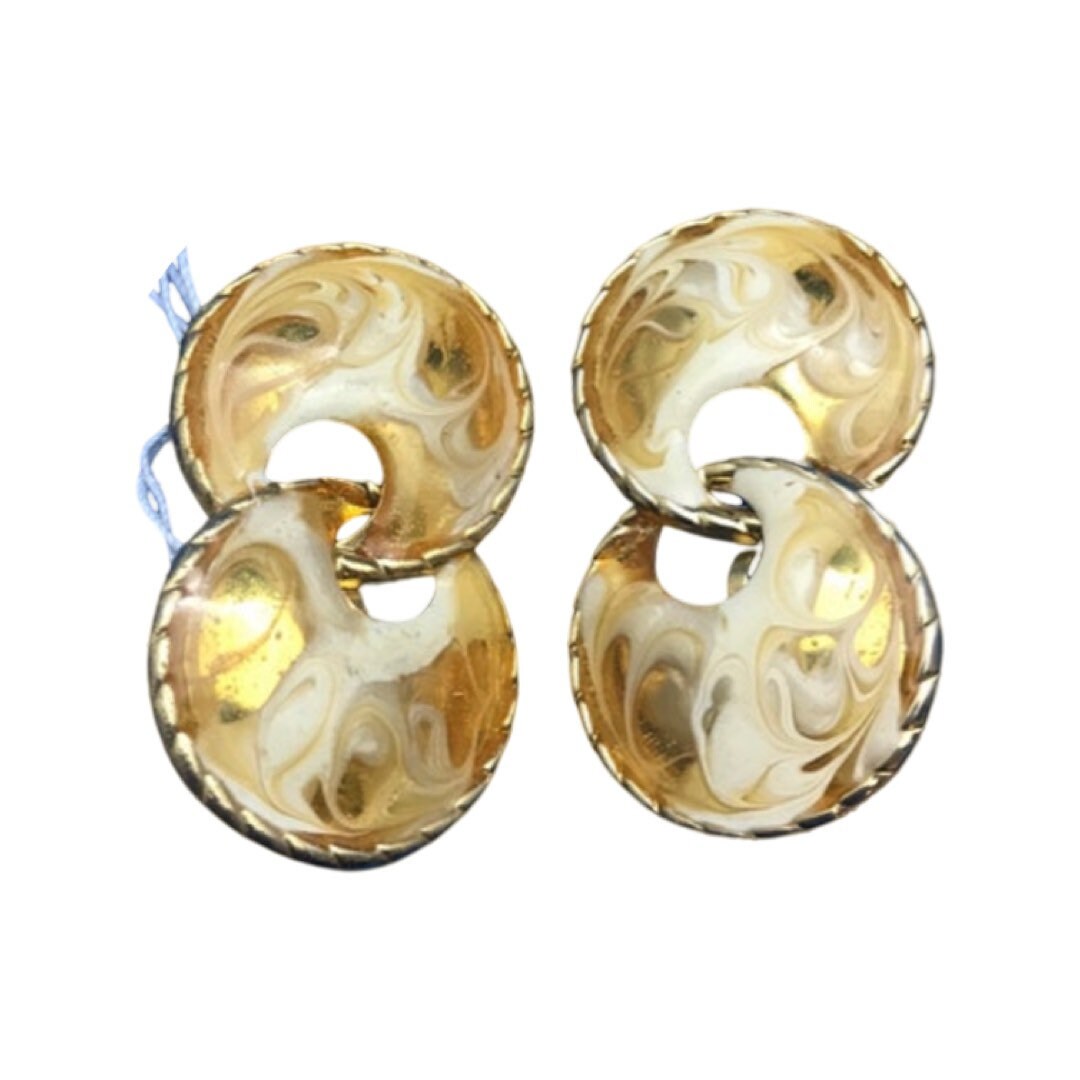 Vintage Clip-on Circle Marbleized Earrings - Modern Style