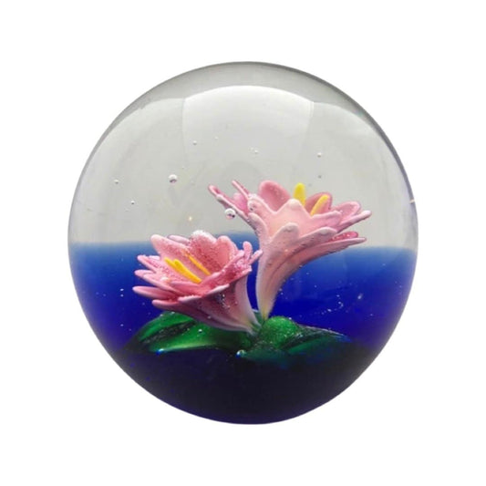 Vintage Pink Flower Glass Paperweight, Dynasty Gallery Heirloom Collection, Desk Decor, Pink Floral Decor, Office Gift