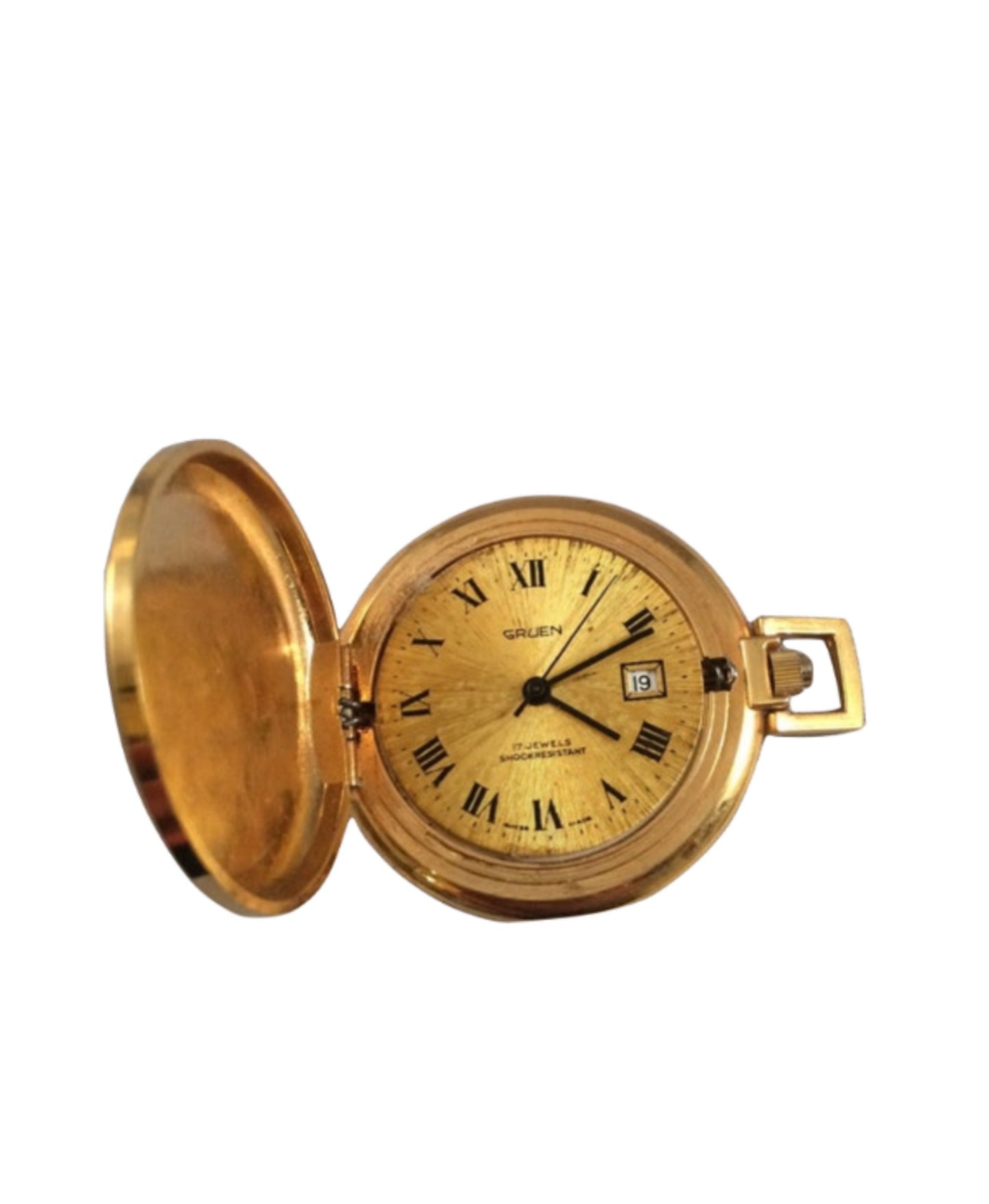 Yellow Gold Gruen 17 jewel shock resistant pocket watch