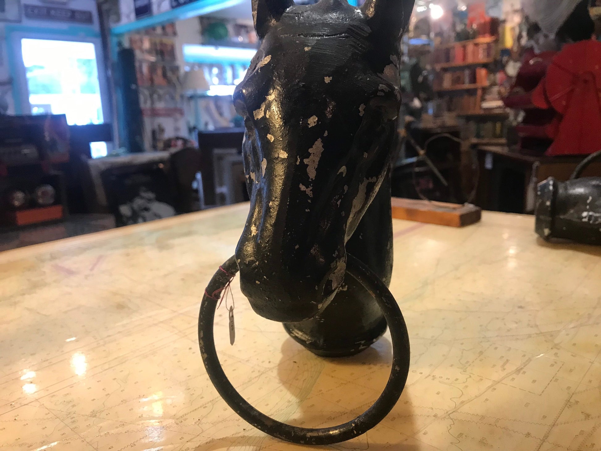 Vintage Black Horse Tie up post top | Home Decor