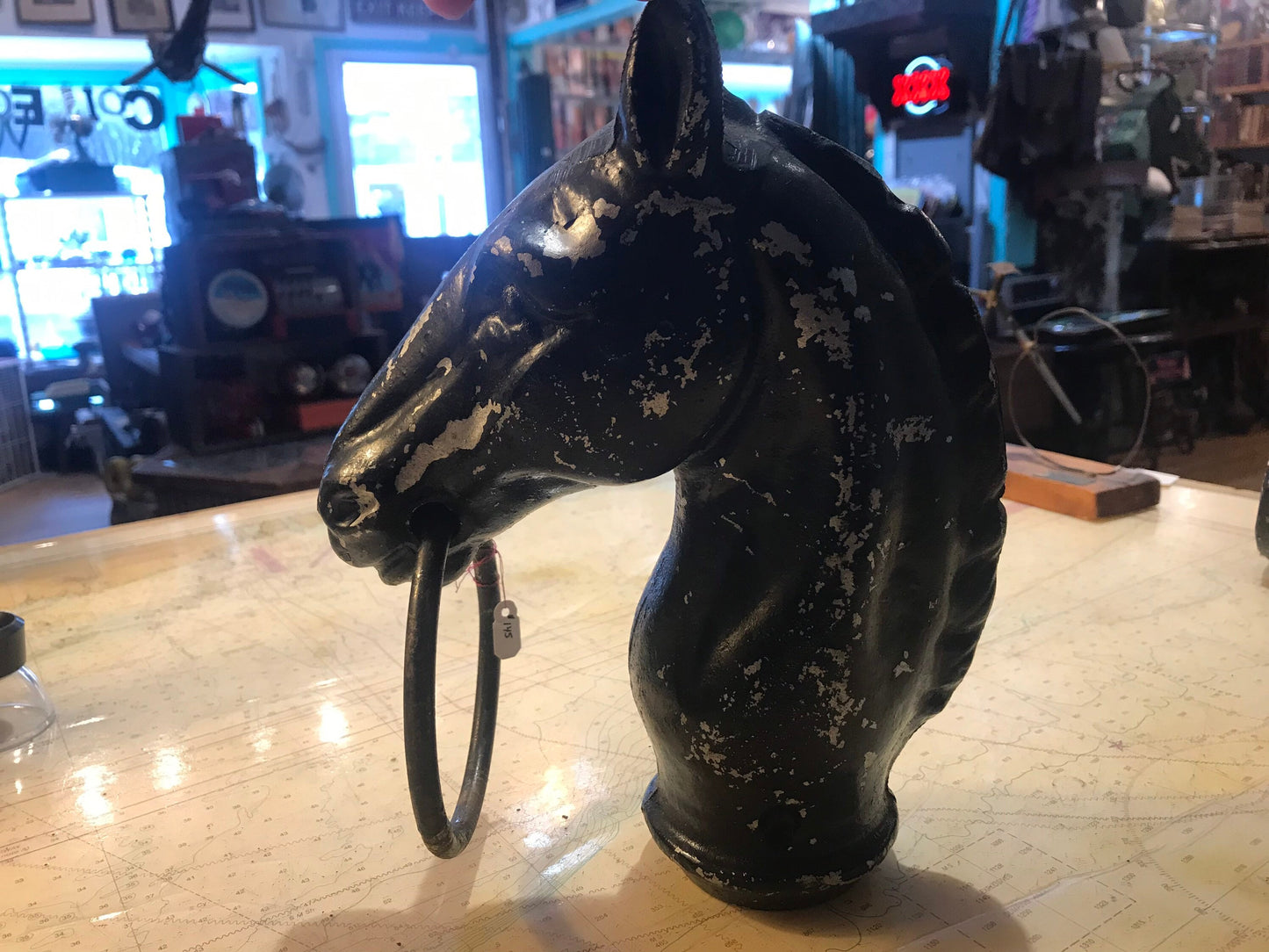 Vintage Black Horse Tie up post top | Home Decor