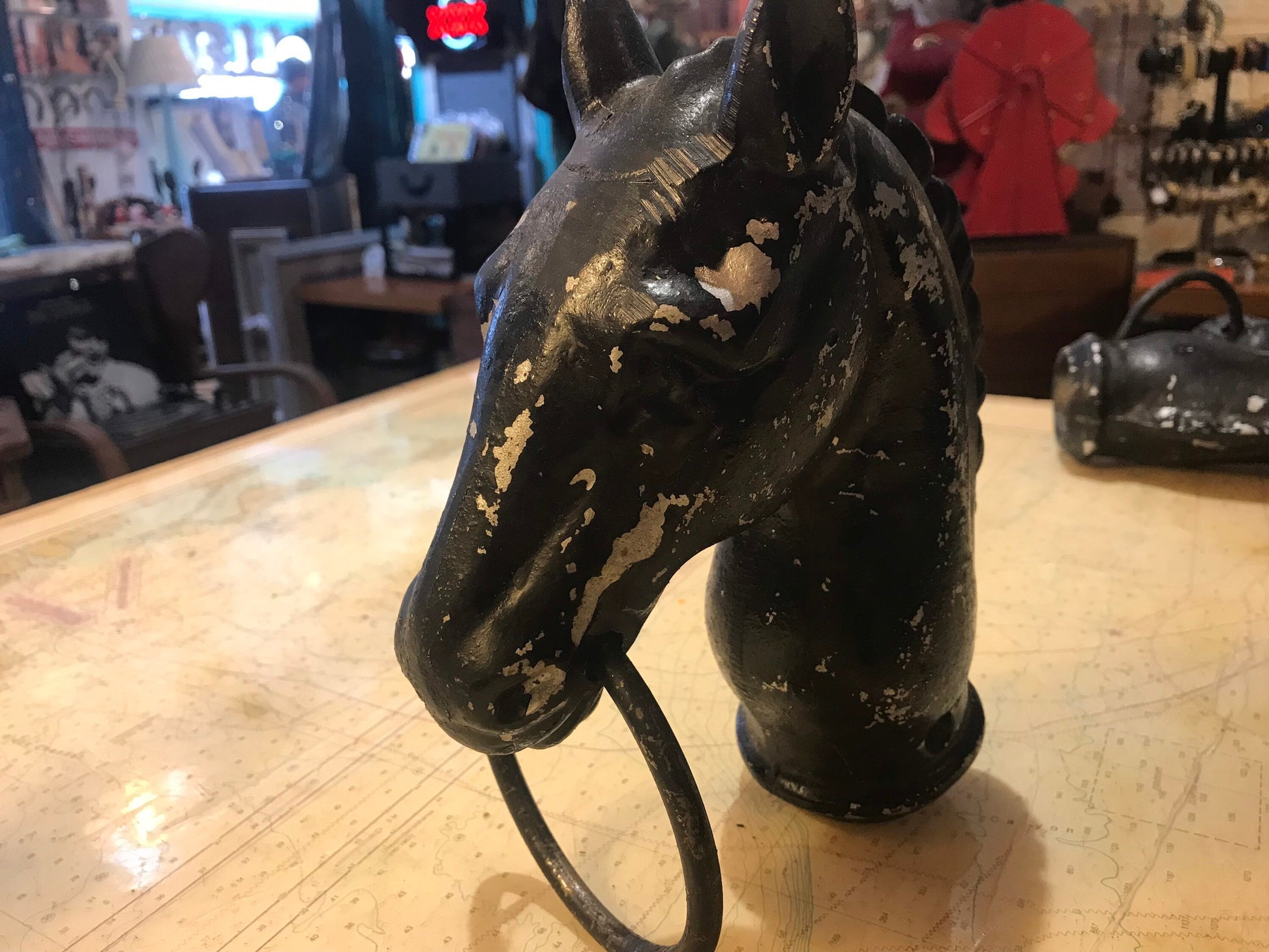 Vintage Black Horse Tie up post top | Home Decor