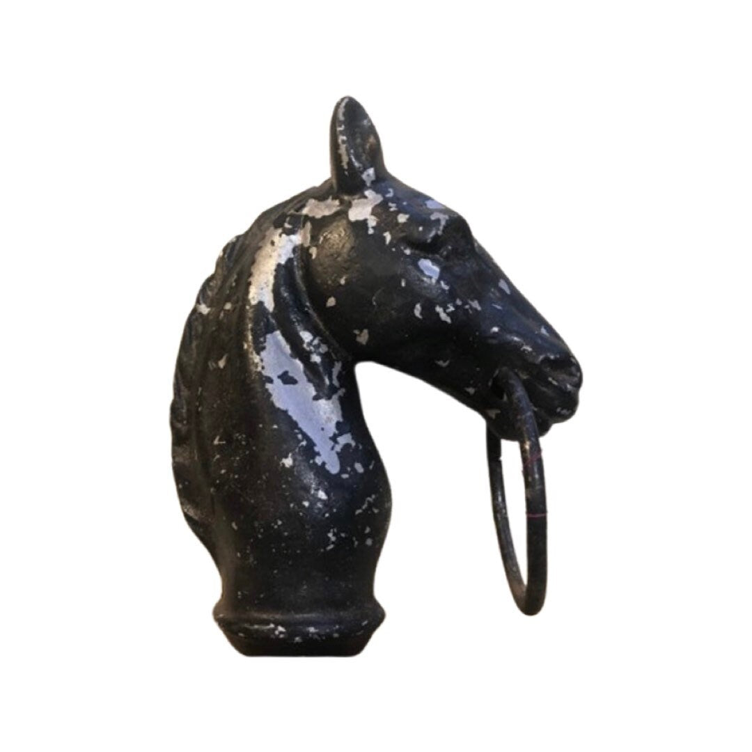 Vintage Black Horse Tie up post top | Home Decor