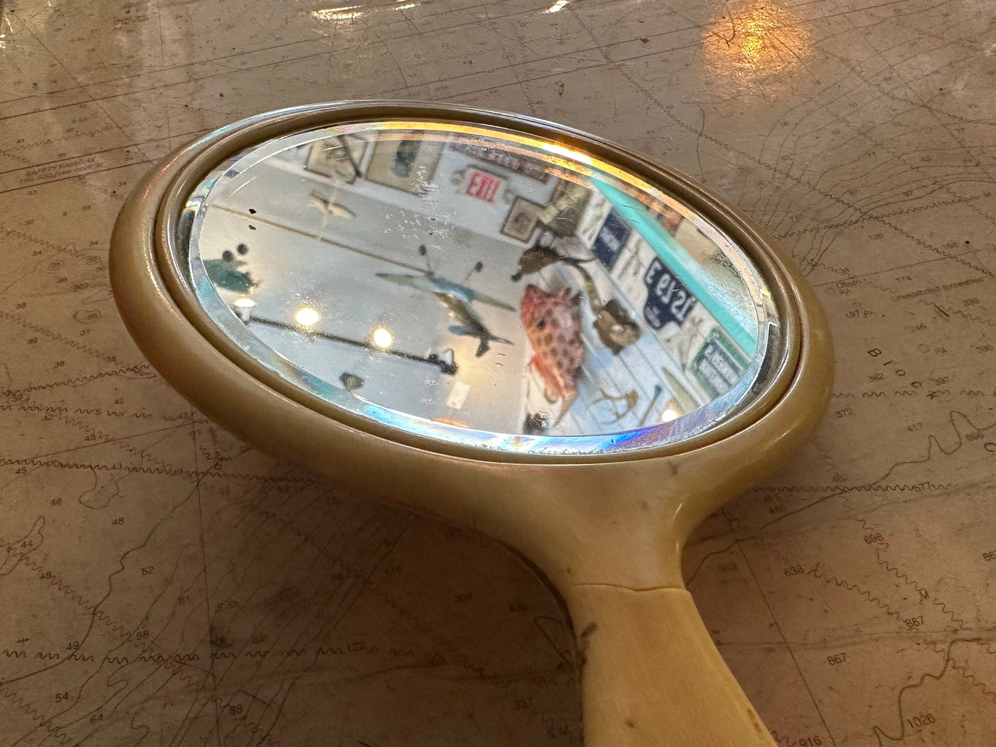 Vintage Yellow Bakelite Hand mirror | Home and Beauty Accessories