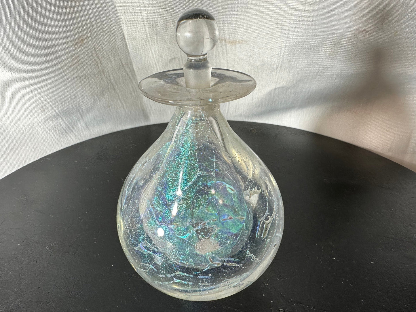 Vintage Clear Iridescent Glass Perfume Bottle | Vanity Storage