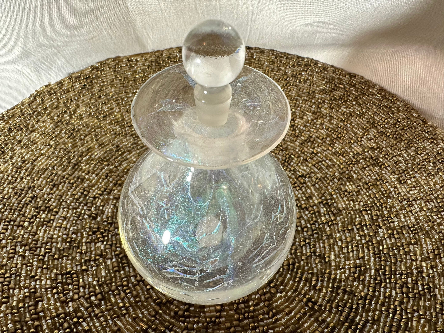 Vintage Clear Iridescent Glass Perfume Bottle | Vanity Storage