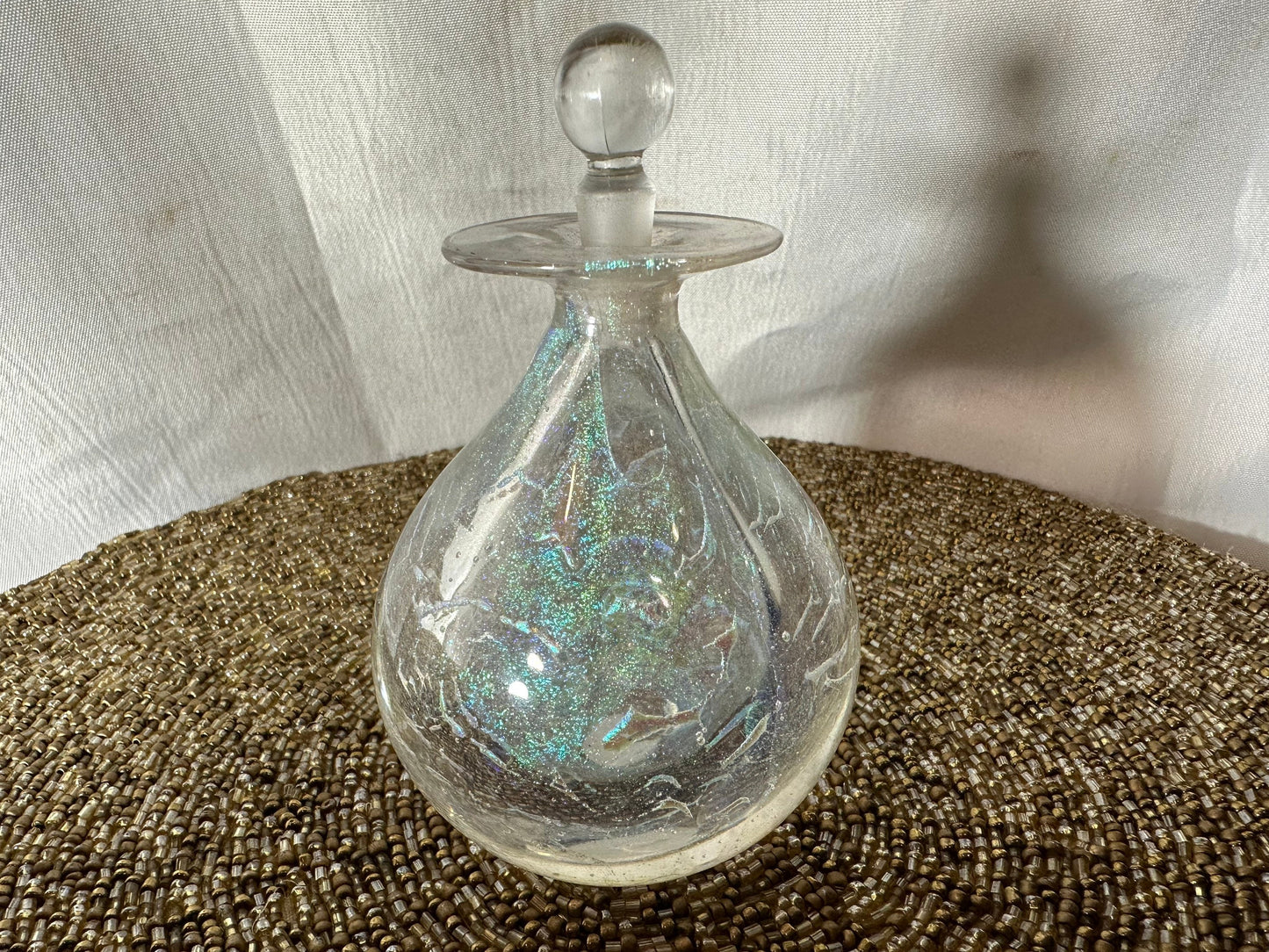 Vintage Clear Iridescent Glass Perfume Bottle | Vanity Storage