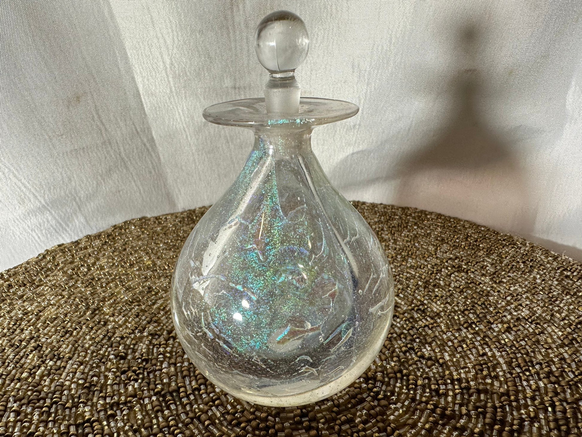 Vintage Clear Iridescent Glass Perfume Bottle | Vanity Storage