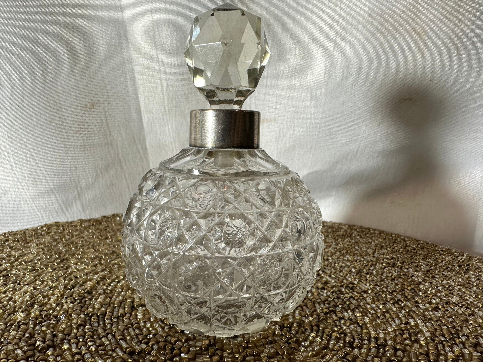 Vintage Clear Cut Crystal Perfume Bottle | Vanity Storage