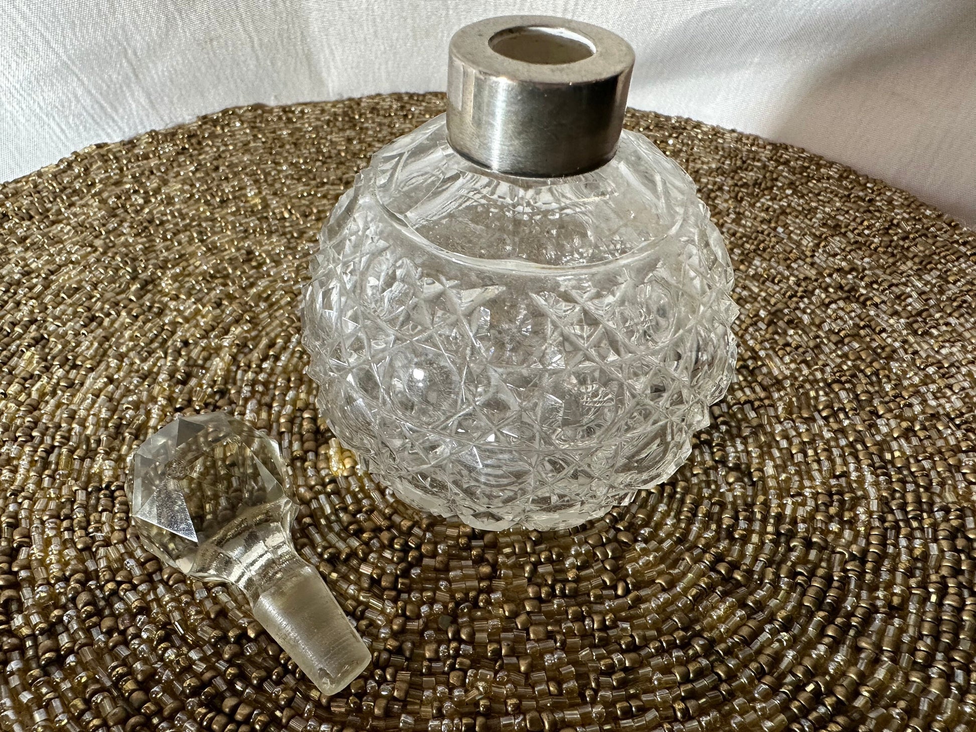 Vintage Clear Cut Crystal Perfume Bottle | Vanity Storage