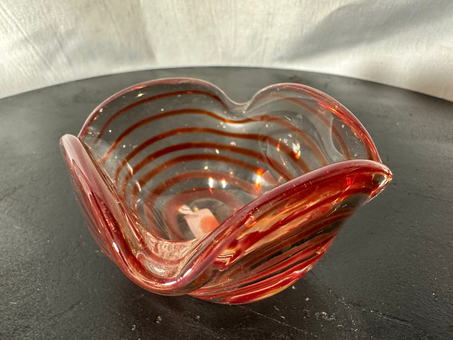 Vintage Red Spiral Mini Glass Bowl | Home Decor