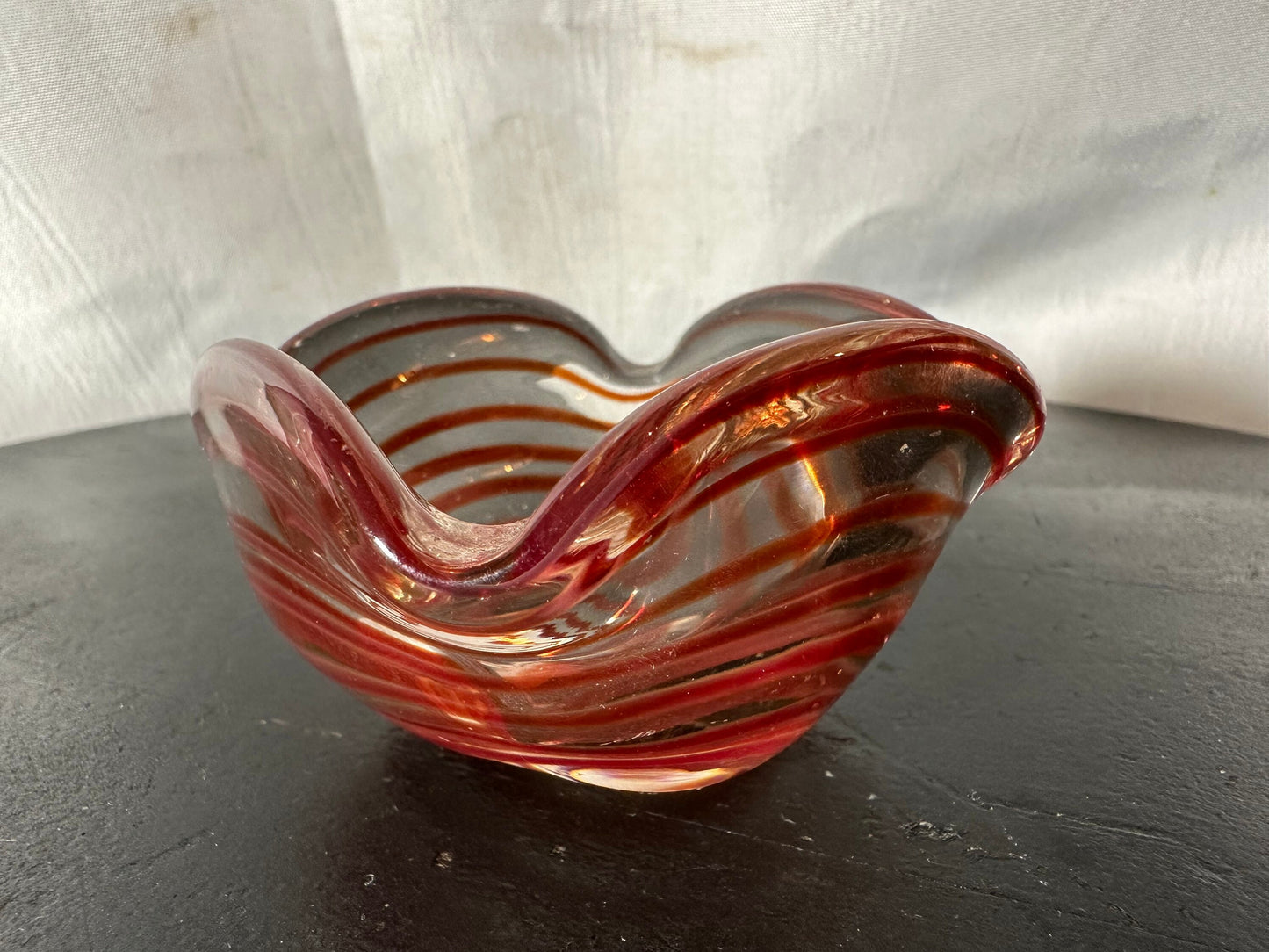 Vintage Red Spiral Mini Glass Bowl | Home Decor