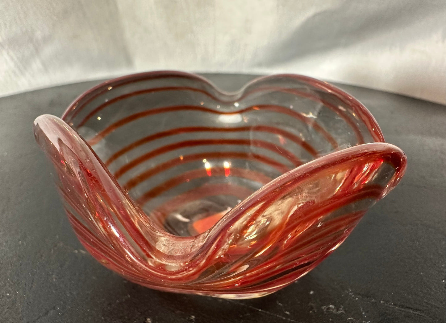 Vintage Red Spiral Mini Glass Bowl | Home Decor