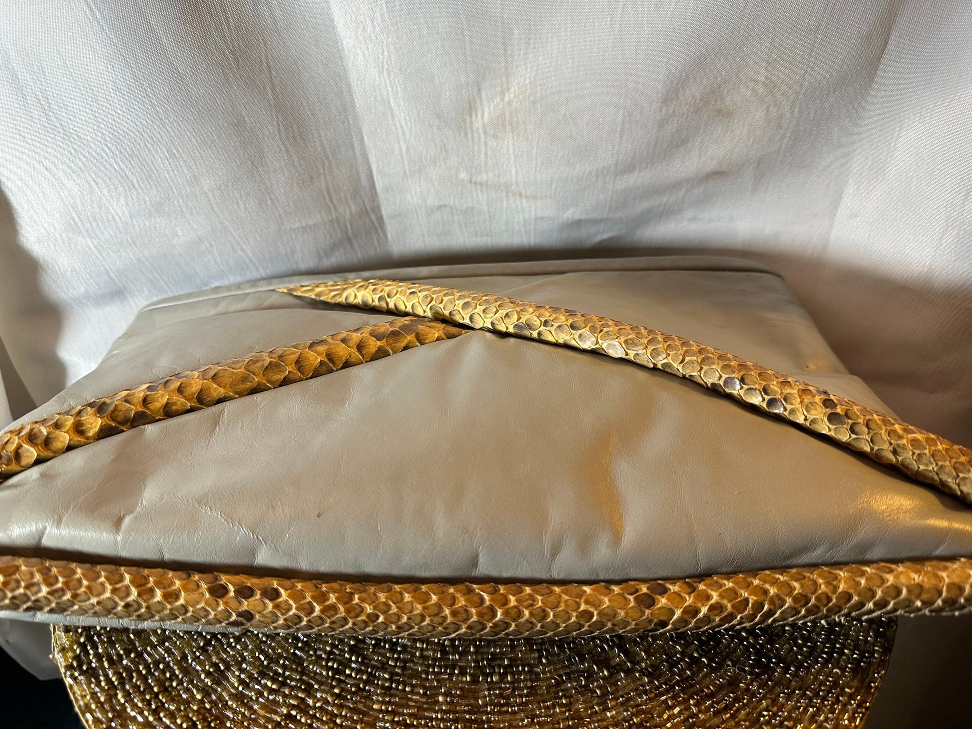 Vintage Gray Leather Snakeskin Clutch, Small Formal Purse, Retro Evening Bag, Minimalist Chic Gift