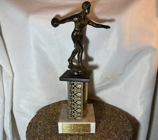 Vintage Bowling Trophy with Marble Base | Home Decor