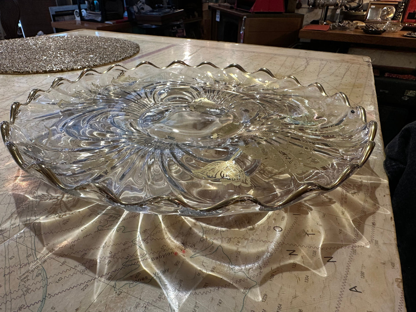 Vintage Floral Gold Glass Dish | Home Decor