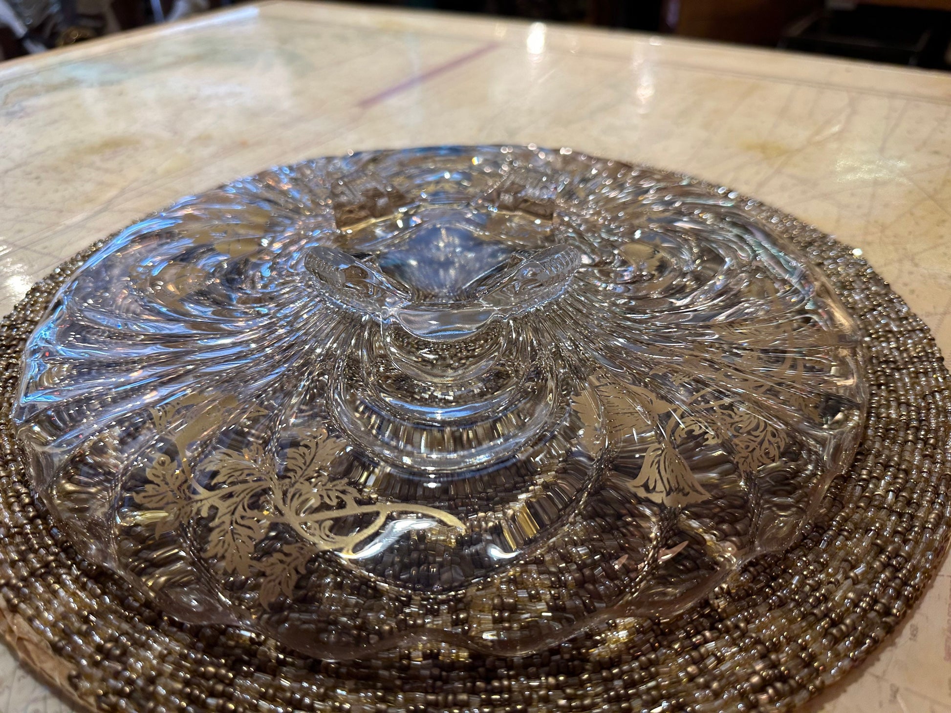 Vintage Floral Gold Glass Dish | Home Decor