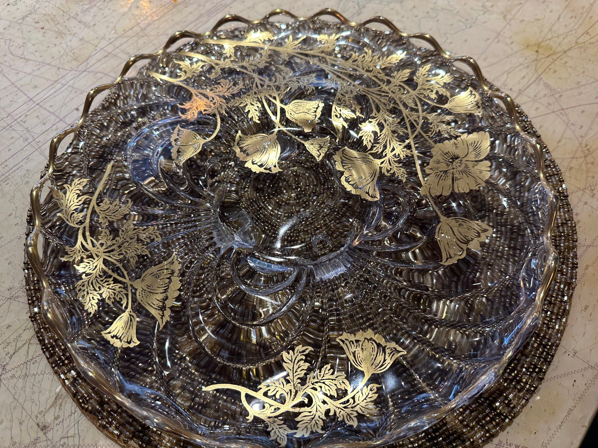 Vintage Floral Gold Glass Dish | Home Decor