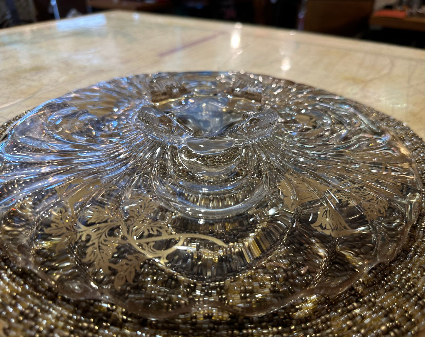 Vintage Floral Gold Glass Dish | Home Decor