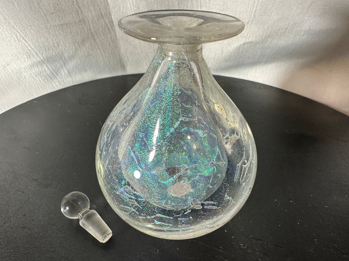 Vintage Clear Iridescent Glass Perfume Bottle | Vanity Storage