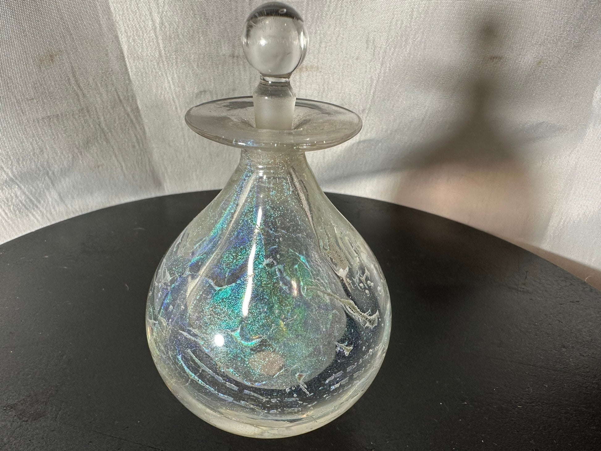 Vintage Clear Iridescent Glass Perfume Bottle | Vanity Storage