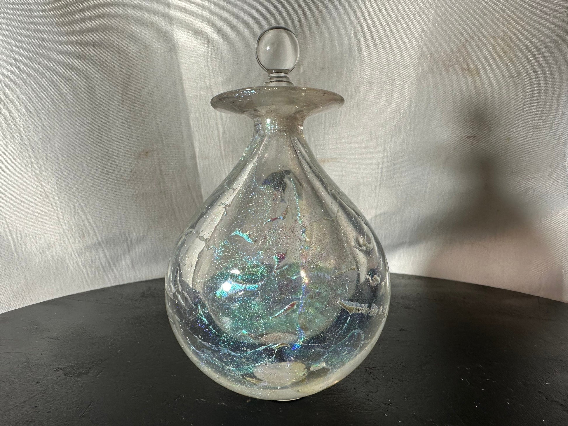 Vintage Clear Iridescent Glass Perfume Bottle | Vanity Storage