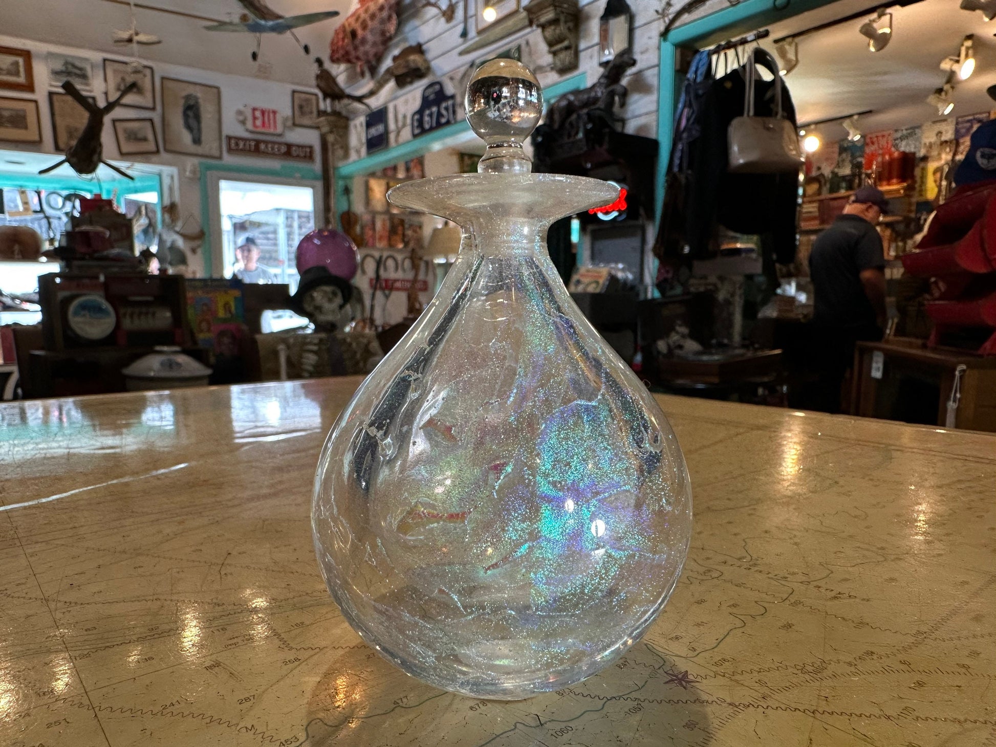 Vintage Clear Iridescent Glass Perfume Bottle | Vanity Storage