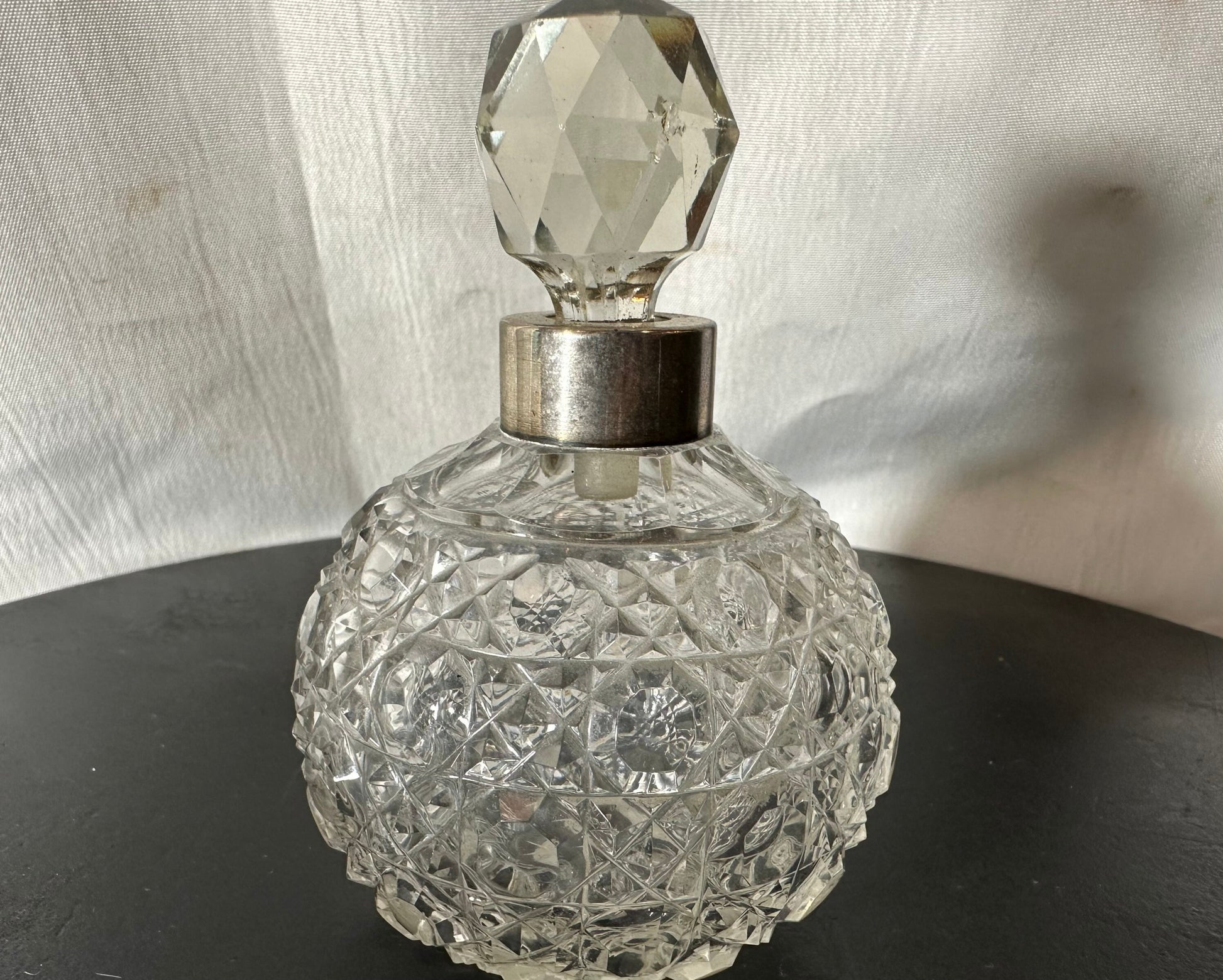 Vintage Clear Cut Crystal Perfume Bottle | Vanity Storage