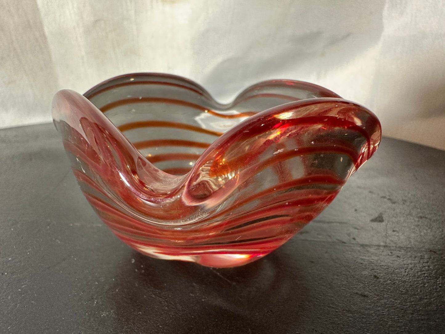 Vintage Red Spiral Mini Glass Bowl | Home Decor