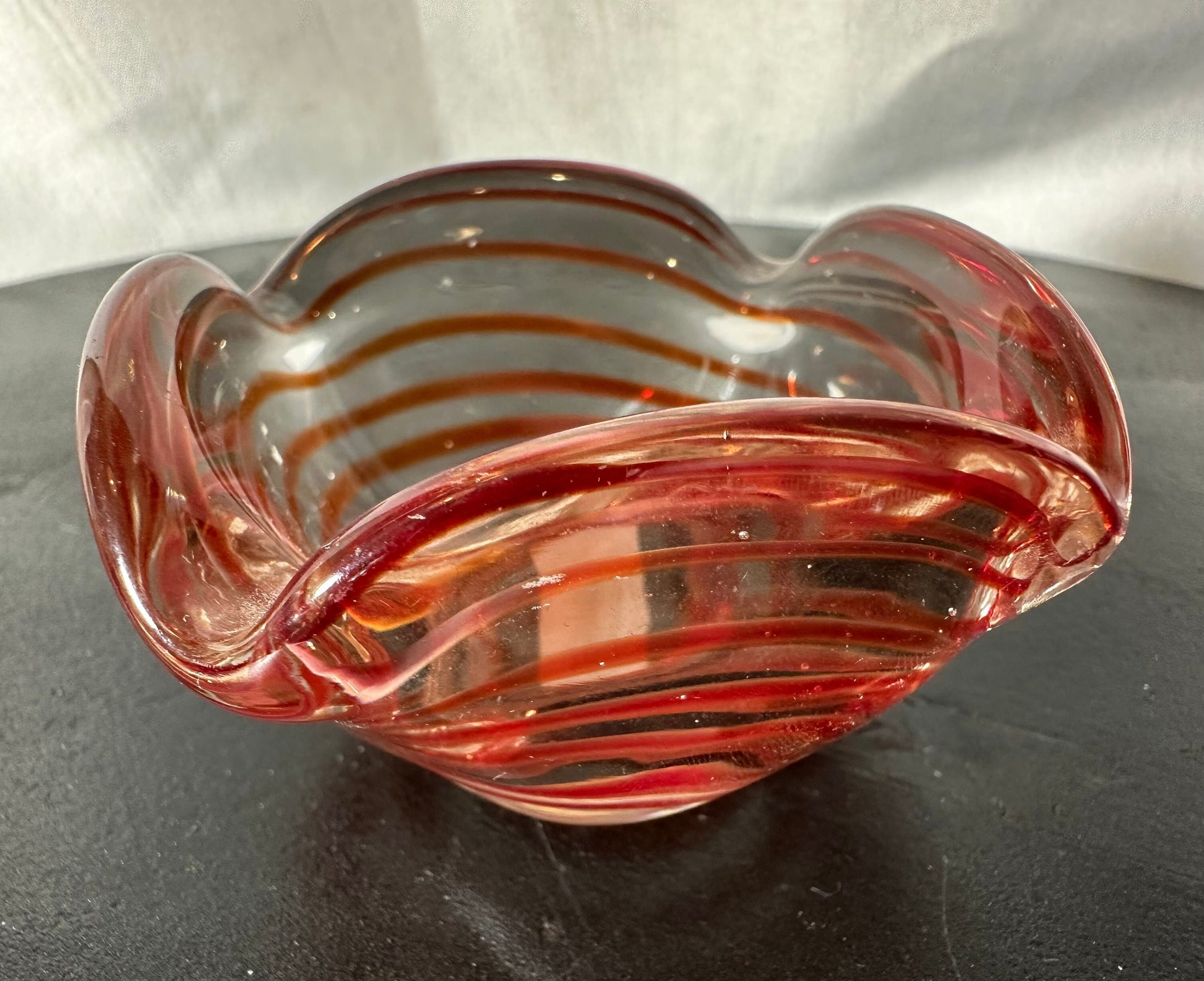 Vintage Red Spiral Mini Glass Bowl | Home Decor