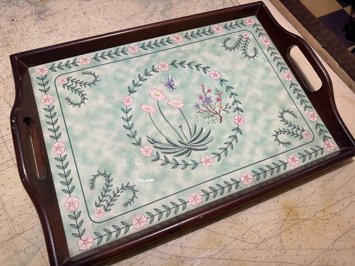 Vintage Wooden Floral Serving Tray | Home & Living