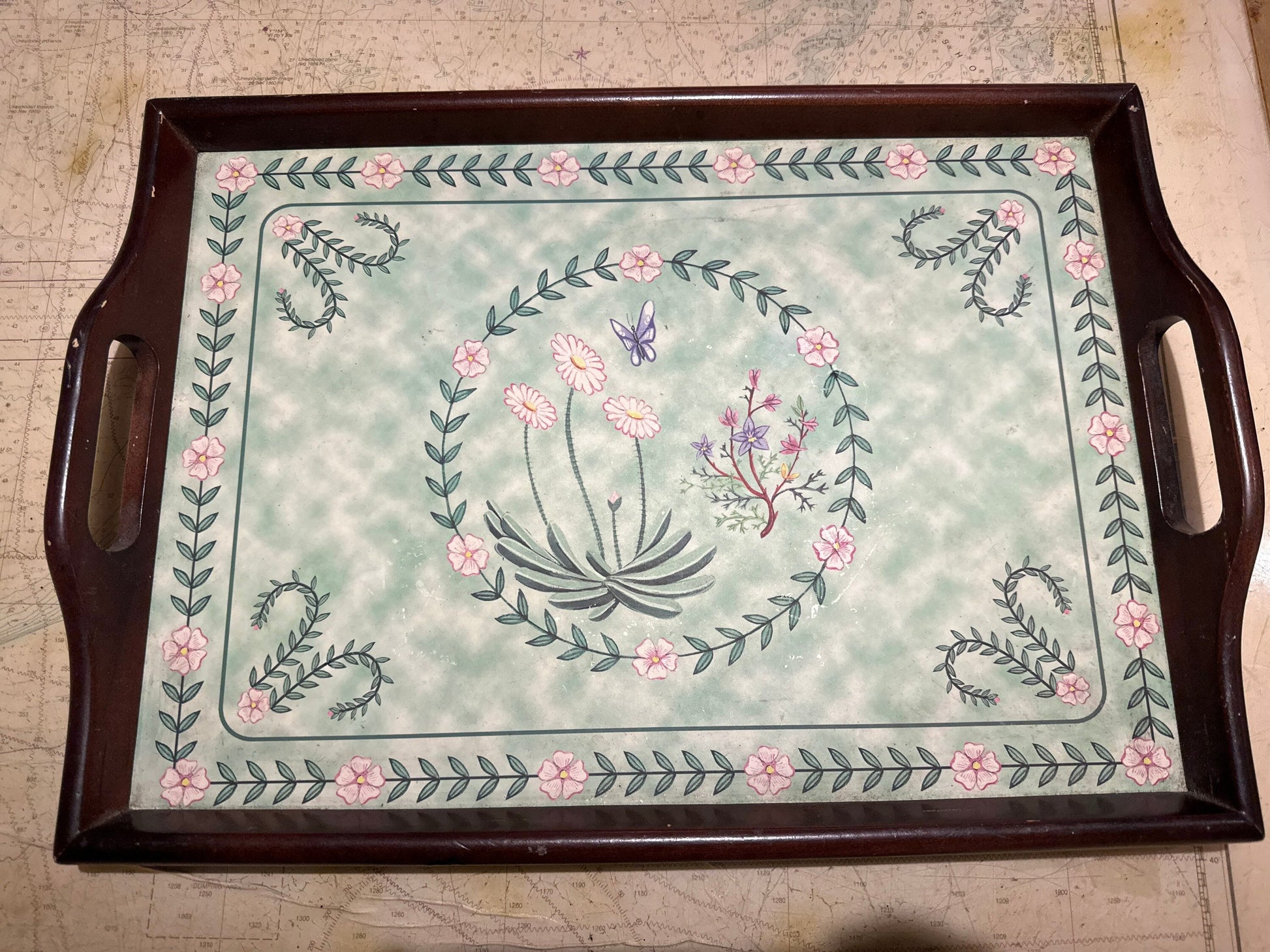 Vintage Wooden Floral Serving Tray | Home & Living