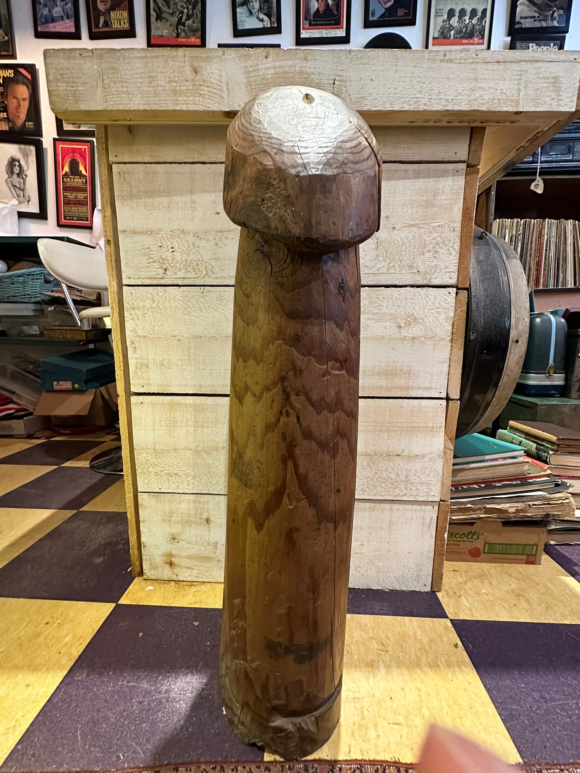 Vintage Japanese Goshinta? Freestanding Large Carved Wood Phallus Scuplture | Home Decor