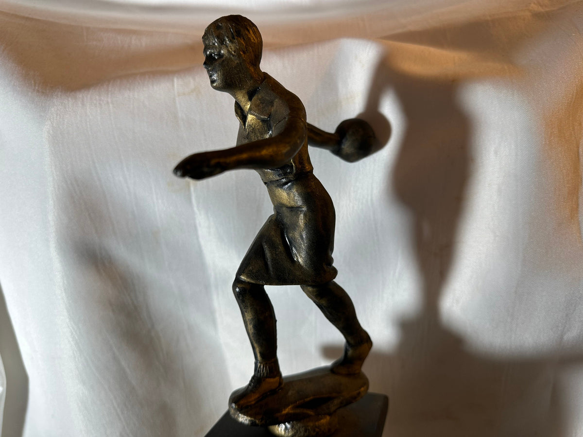 Vintage Bowling Trophy with Marble Base | Home Decor