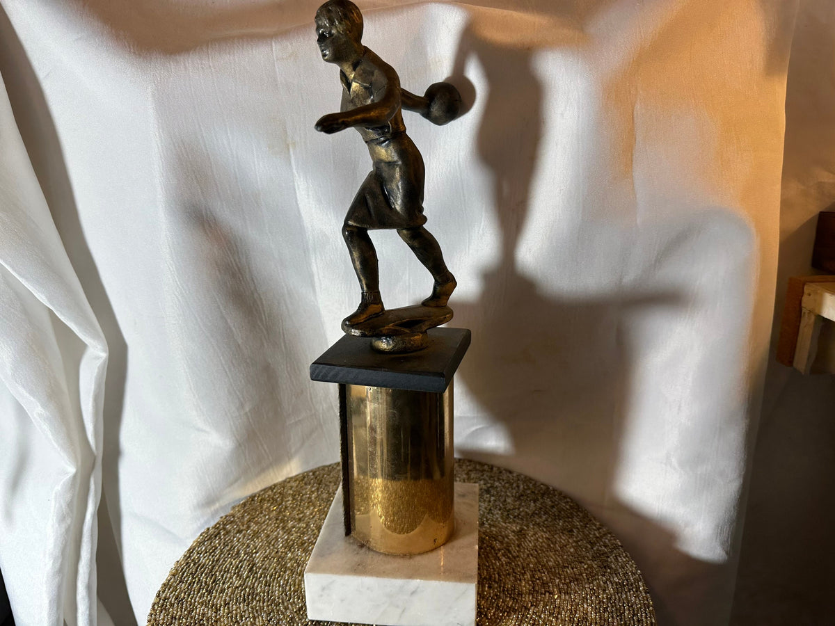 Vintage Bowling Trophy with Marble Base | Home Decor