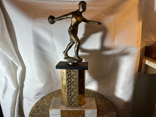 Vintage Bowling Trophy with Marble Base | Home Decor