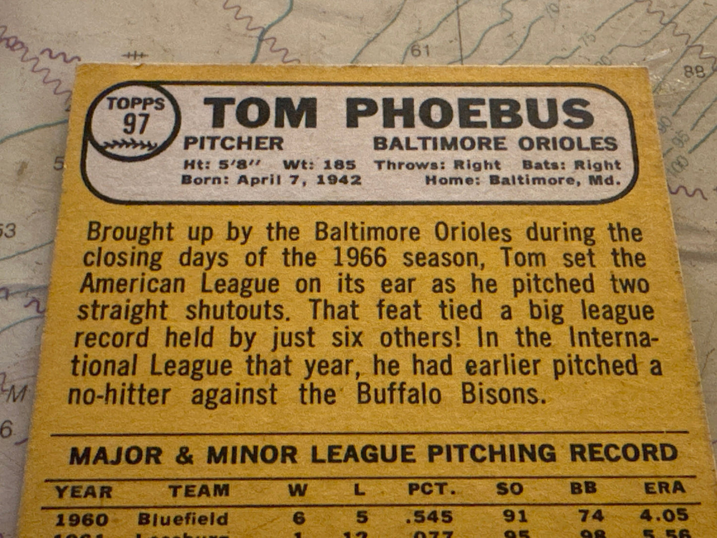 Tom Phoebus - Baltimore Orioles Pitcher - Collectible Baseball Card | Memorabilia