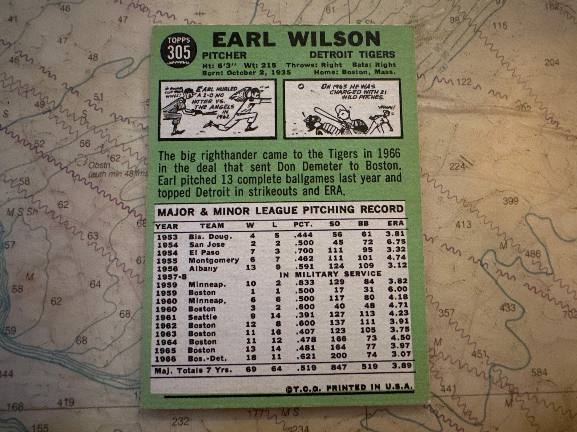 Earl Wilson - Detroit Tigers Pitcher - Collectible Baseball Card | Memorabilia