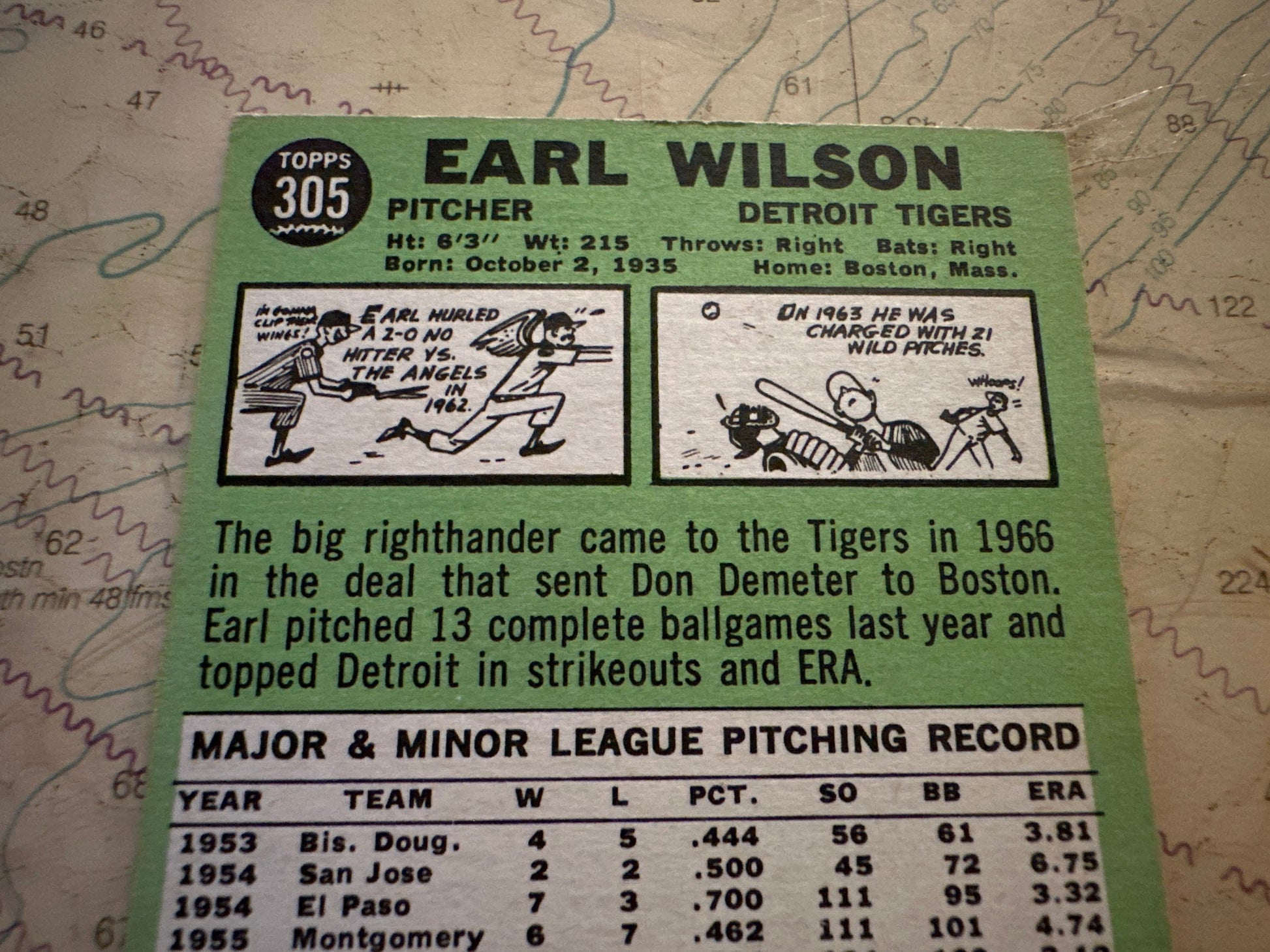 Earl Wilson - Detroit Tigers Pitcher - Collectible Baseball Card | Memorabilia