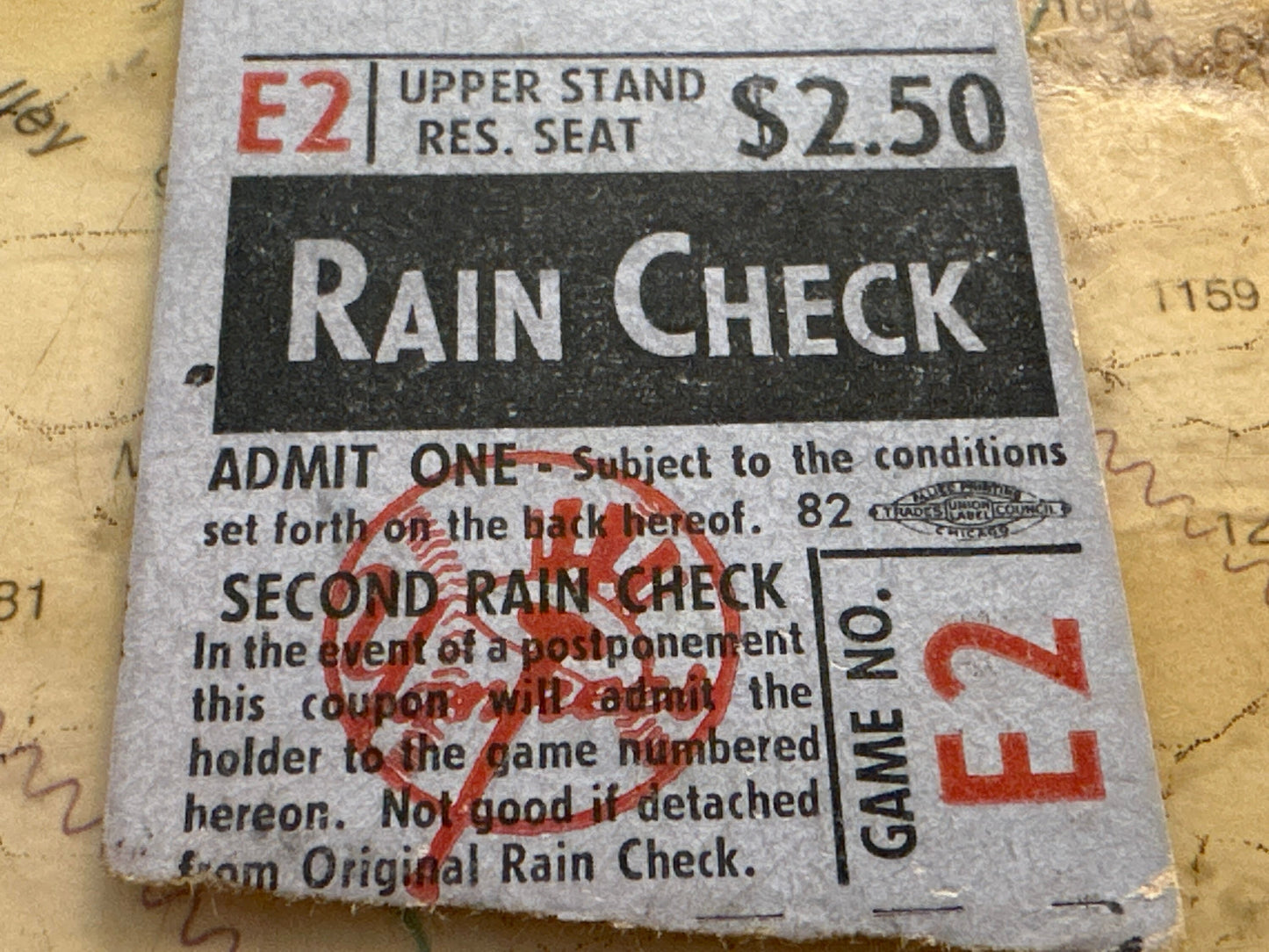 Vintage 1950s Yankees Rain Check Ticket | Memorabilia