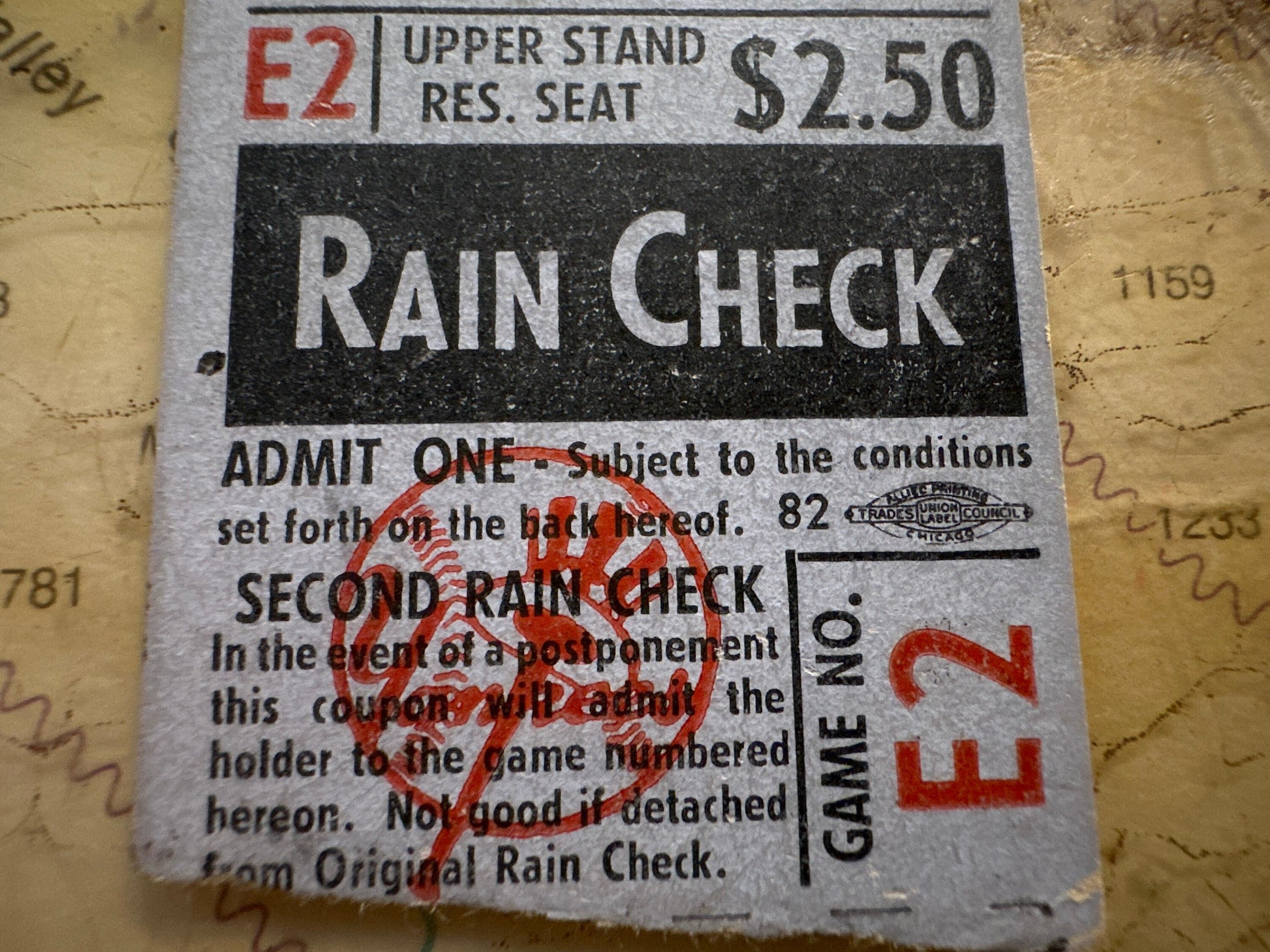 Vintage 1950s Yankees Rain Check Ticket | Memorabilia