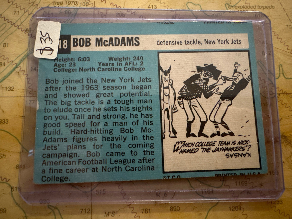 Bob McAdams - Collectible Football Card | New York Jets | Memorabilia