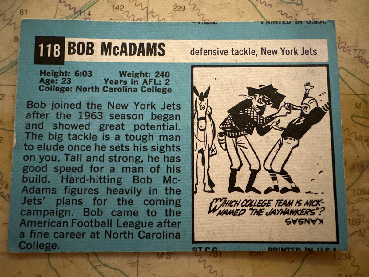 Bob McAdams - Collectible Football Card | New York Jets | Memorabilia