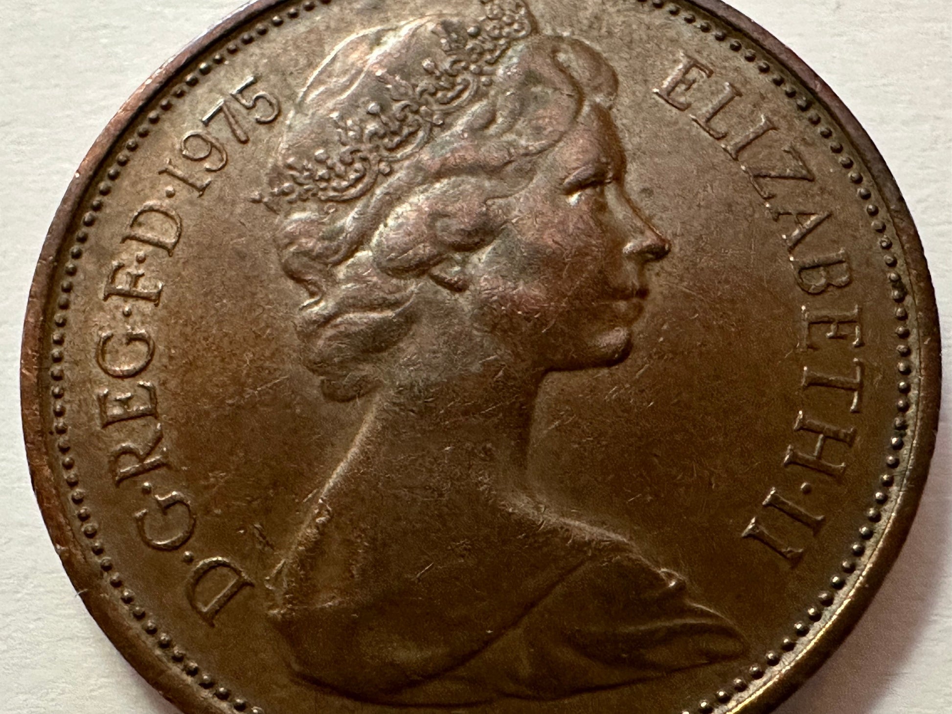 RARE 2 Pence British Coin - 1975 Queen Elizabeth II D G REG F D | Memorabilia