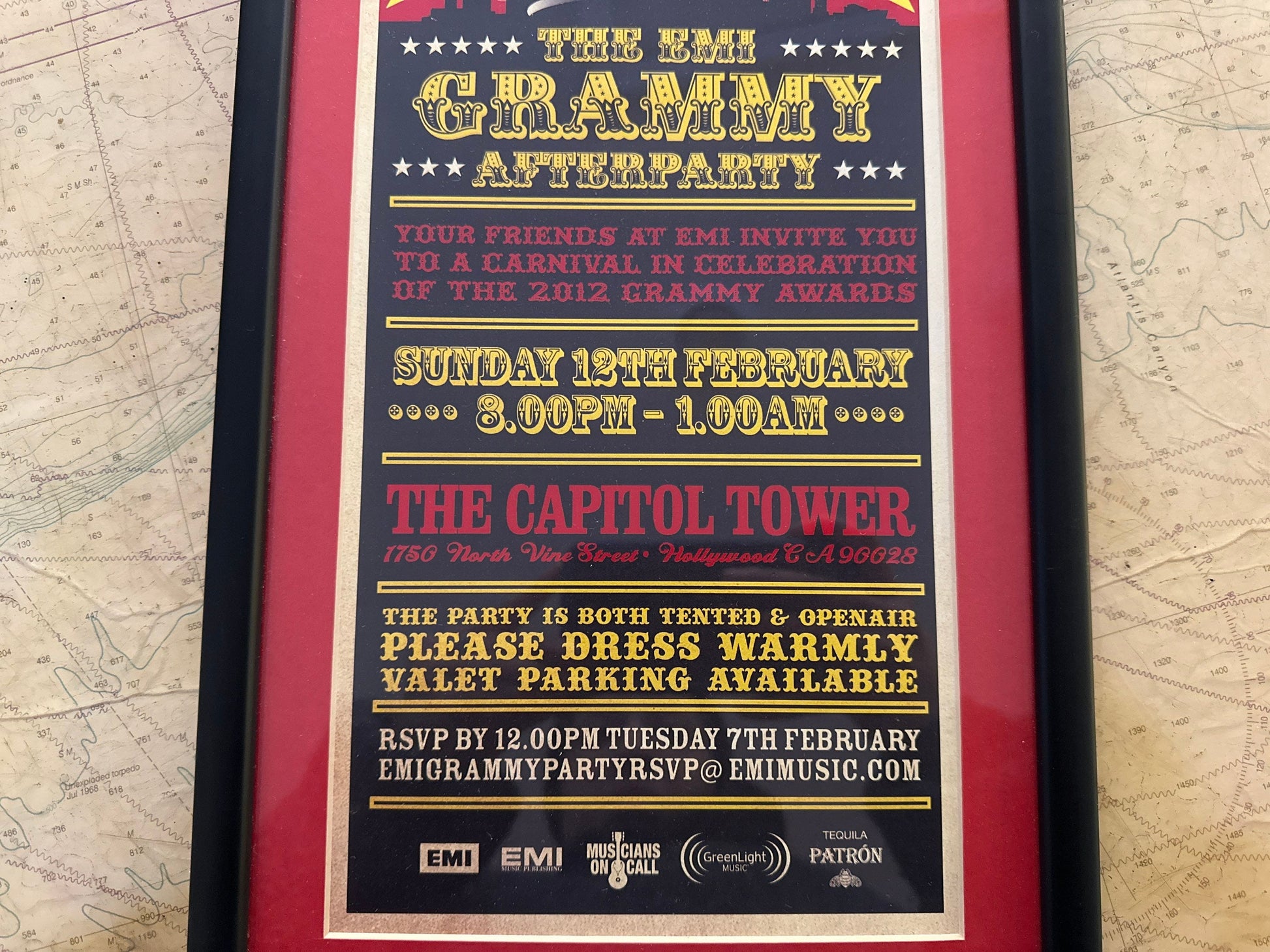 The Grammy Afterparty Invitation from 2012 - EMI Productions | Framed | Home Decor | Memorabilia