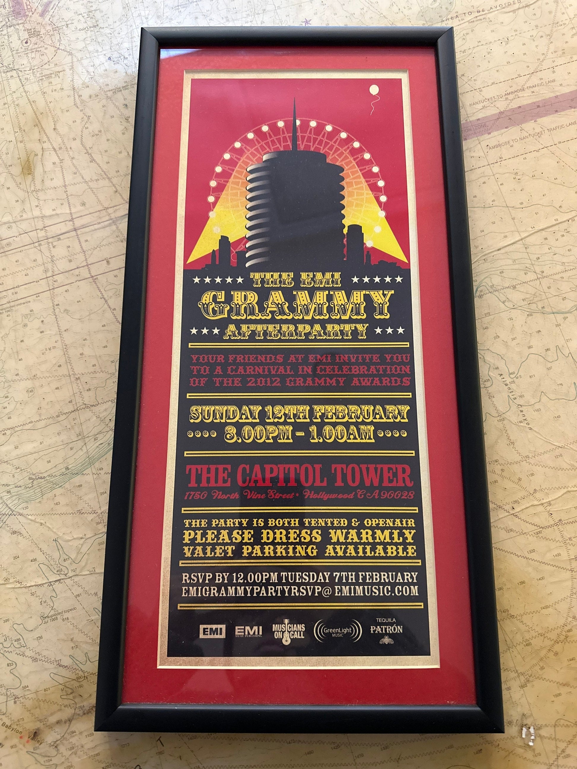 The Grammy Afterparty Invitation from 2012 - EMI Productions | Framed | Home Decor | Memorabilia