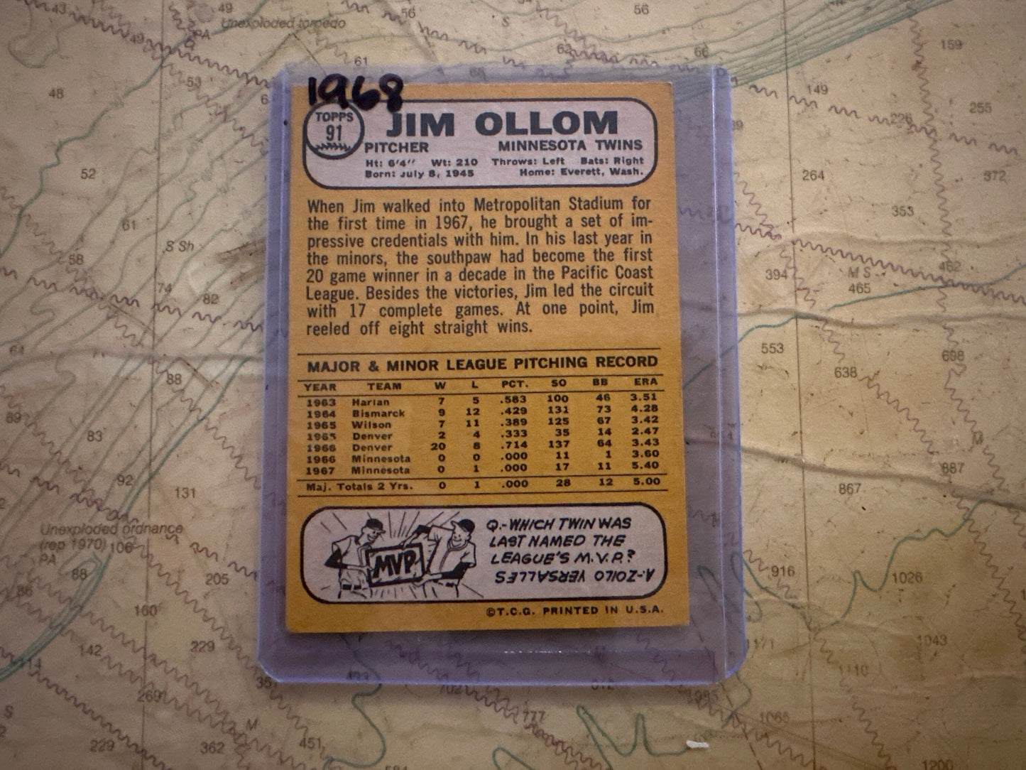 Jim Ollom - Minnesota Twins Pitcher - Collectible Baseball Card | Memorabilia