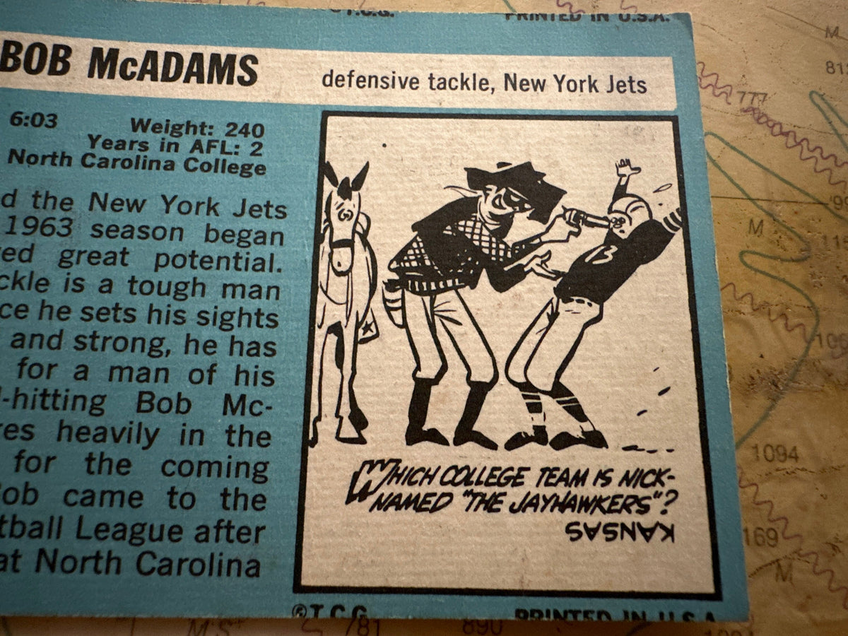 Bob McAdams - Collectible Football Card | New York Jets | Memorabilia
