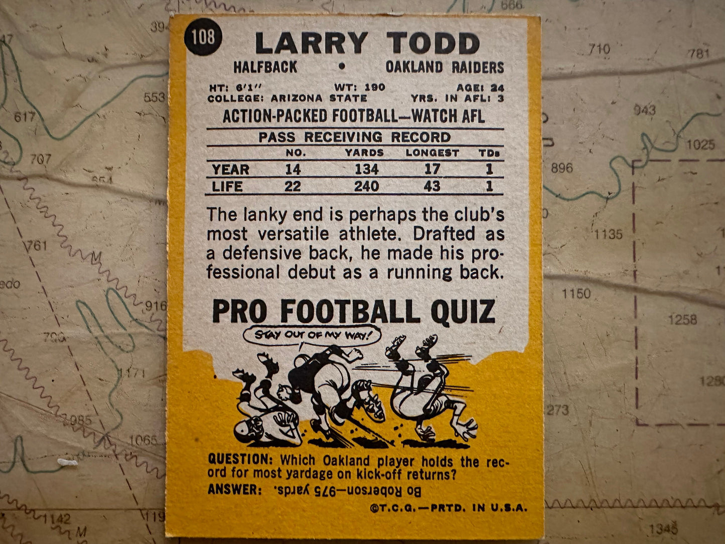 Larry Todd - Oakland Raiders Halfback Sports Card | Memorabilia