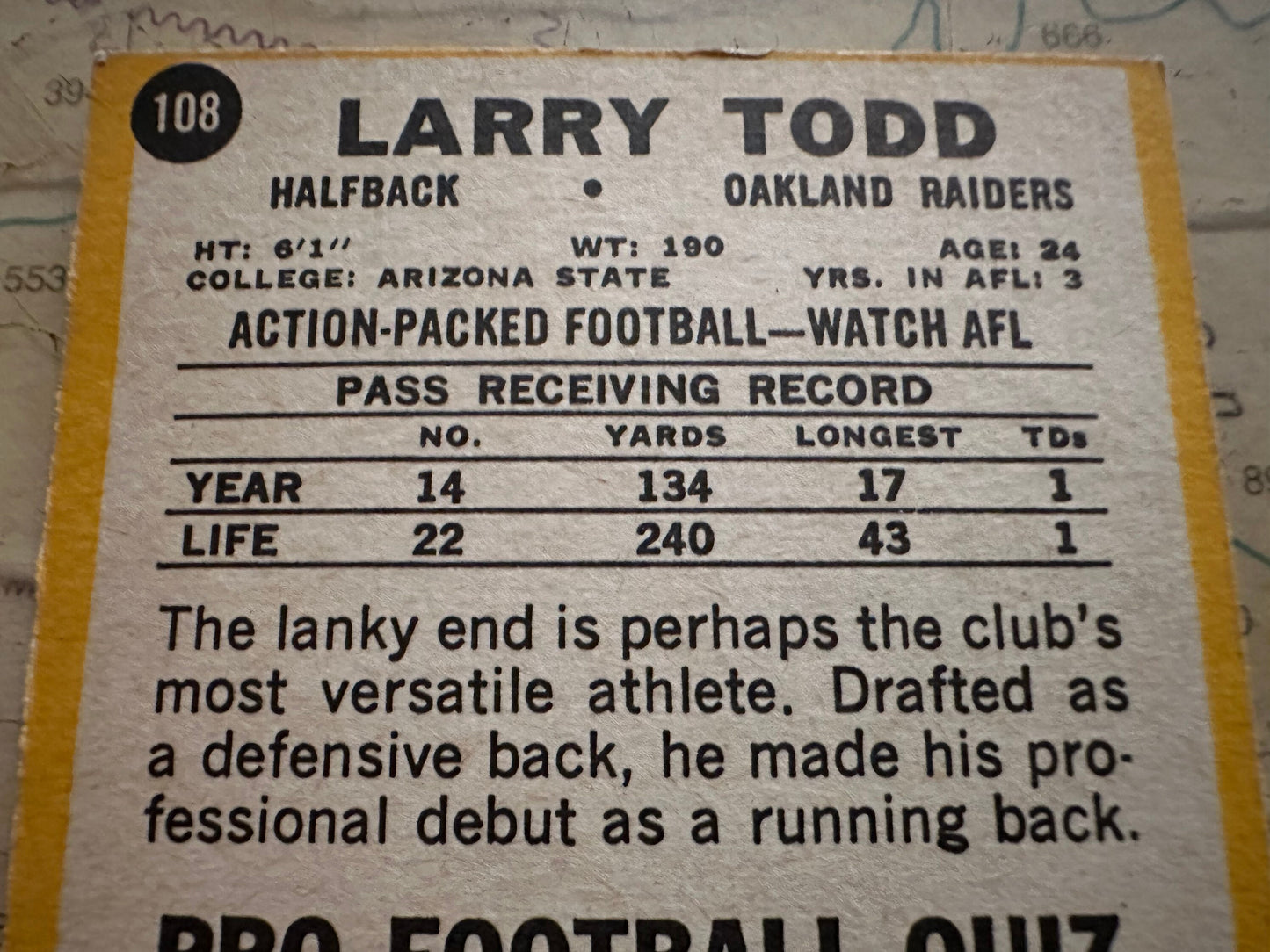 Larry Todd - Oakland Raiders Halfback Sports Card | Memorabilia